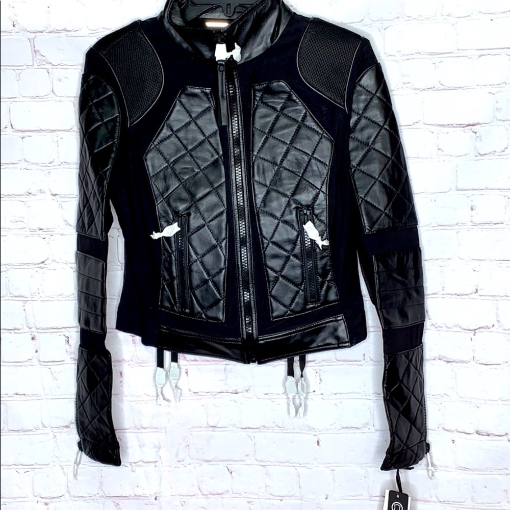 Blanc Noir Leather & Mesh Moto Jacket - Picture 12 of 13